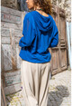 Womens Indigo Washed Linen Mesh Star Sequin Hooded Blouse GK-RSD2046
