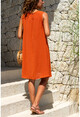 Womens Tile Pocket Straw Detailed A-Line Airobin Dress GK-BSTKBY1