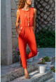 Womens Crepe Overalls With Tile Pocket Straw Detailed Waist And Elastic Hem GK-BST2882