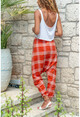 Womens Tile Pocket Plaid Baggy Trousers GK-BST2917