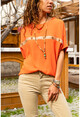Womens Tile Straw Button Detailed Loose Blouse GK-BST2851