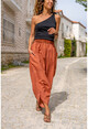 Womens Tile Washed Linen Pockets Elastic Waist Shalwar Trousers GK-CCK58048