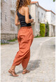 Womens Tile Washed Linen Pockets Elastic Waist Shalwar Trousers GK-CCK58048