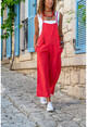 Womens Red Strap Pocket Linen Overalls GG306