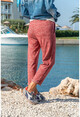 Womens Red Loose Wool Sweatpants With Elastic Waist Pockets GK-BST2989
