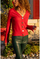 Womens Red Button Detailed Soft Textured Cardigan GK-BST3007