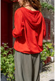Womens Red Washed Linen Mesh Star Sequin Hooded Blouse GK-RSD2046
