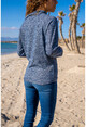 Womens Navy Blue Turtleneck Button Detailed Soft Textured Sweater GK-BST3012