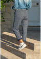 Womens Navy Blue Loose Wool Sweatpants With Elastic Waist Pockets GK-BST2989