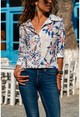 Womens Navy Blue Floral Crepe Shirt BSTG1035