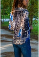 Womens Navy Blue Ethnic Patterned Shirt BST30kK4501