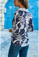 Womens Navy Blue Leaf Patterned Shirt BST30kT4013-1250