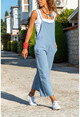 Womens Blue Strap Pocket Linen Overalls GG306