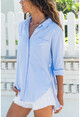 Womens Blue Side Buttoned Skirt Tasseled Shirt GK-AYN1666