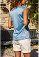 Womens Blue Soft Textured V-Neck Blouse BST2892
