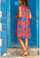 Womens Coral V-Neck A Cut Pocket Loose Dress GK-BST2893