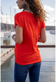 Womens Coral V-Neck Bat Sleeve Basic T-Shirt GK-JR211