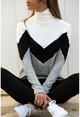 Womens Multi Turtleneck Garnish Color Block Sweater GK-MRL7