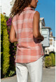 Womens Powder Sleeveless Square Pattern Special Textured Shirt GK-BST2878K