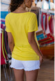 Kadın Sarı Color Block Salaş T-Shirt GK-JR402