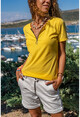 Womens Yellow Zippered Basic Blouse BSTK4023