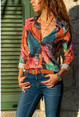 Womens Yellow-Red Leaf Patterned Shirt GK-BSTK4025