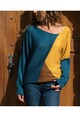 Womens Yellow-Navy Color Block Sweater GK-CCKYN1002