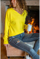 Womens Yellow V-Neck Basic Sweater GK-CCKYN1001