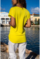 Womens Yellow V-Neck Bat Sleeve Basic T-Shirt GK-JR211