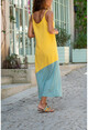 Womens Yellow-Green Asymmetrical Blocky Slit Strap Long Dress GK-BST2898