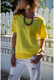 Womens Yellow Washed Mesh Single Pocket Loose T-Shirt GK-RSD2030