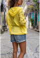 Womens Yellow Washed Linen Mesh Star Sequin Hooded Blouse GK-RSD2046