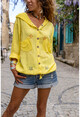Womens Yellow Washed Linen Mesh Star Sequin Hooded Blouse GK-RSD2046