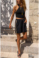 Womens Black Airobin Elastic Waist Straw Shorts BST3154