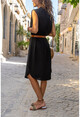 Womens Black Airobin Half-Pleated Single Pocket Sleeveless Dress BST3138