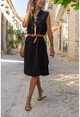 Womens Black Airobin Half-Pleated Single Pocket Sleeveless Dress BST3138