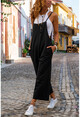 Womens Black Strap Pocket Linen Overalls GK-GG306
