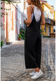 Womens Black Strap Pocket Linen Overalls GK-GG306