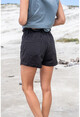 Womens Black Waist Pleated High Waist Buttoned Double Leg Shorts GK-CM217