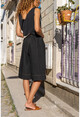 Womens Black Elastic Waist Self Textured Side Buttons Pocket Bermuda Shorts BST3146