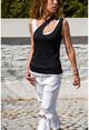 Womens Black-White Straped Asymmetrical Double T-Shirt GK-CCKCC4007