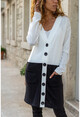 Womens Black-White Double Pocket Color Block Cardigan GK-BST3009