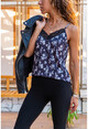 Womens Black Floral Lace Strap Blouse BST30kT4011-1400