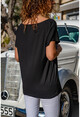 Womens Black Color Block Loose T-Shirt GK-JR402