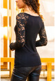 Womens Black Lace Detailed Blouse GK-BST30kT4006-1190