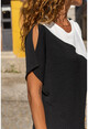 Womens Black-Mustard Airobin Color Block Shoulder Slit Zipper Detailed Blouse BST3139