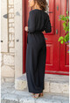 Womens Black Straw Detailed Self Belt Pocket Airobin Jumpsuit GK-BST2946