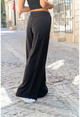 Kadın Siyah Keten Beli Lastikli Salaş Pantolon GK-BST2933