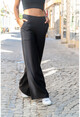 Womens Black Linen Elastic Waist Loose Trousers GK-BST2933