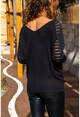 Womens Black Sleeve Tulle Detailed Blouse GK-CCKSAN105